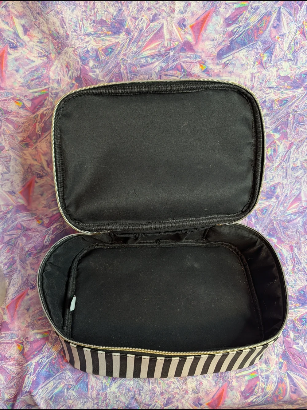 Underonesky Striped 3 Zipper Cosmetic Make Up Case with Rainbow Trim, Used Once